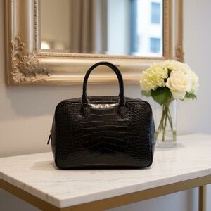 Hermes Black Crocodile-Patterned Satchel